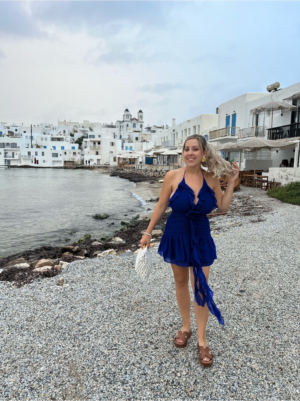 Royal Blue Ruffled Mini Dress - Halter Style - Picture 6 of 6